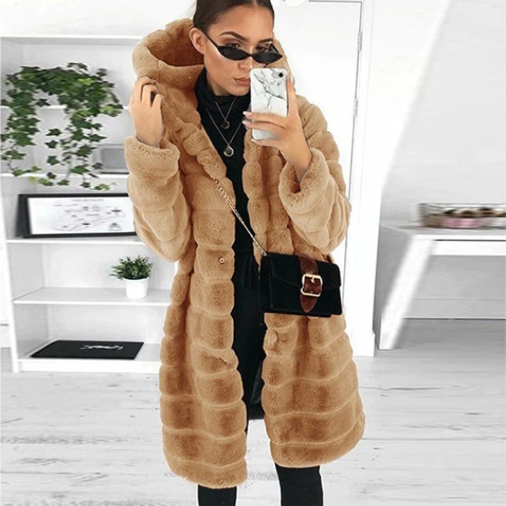 Winter Faux Fur Coat With Hood - American Thistle Winter Faux Fur Coat With Hood