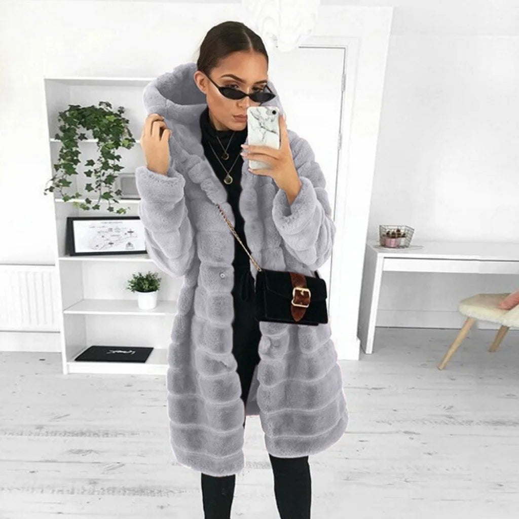 Winter Faux Fur Coat With Hood - American Thistle Winter Faux Fur Coat With Hood
