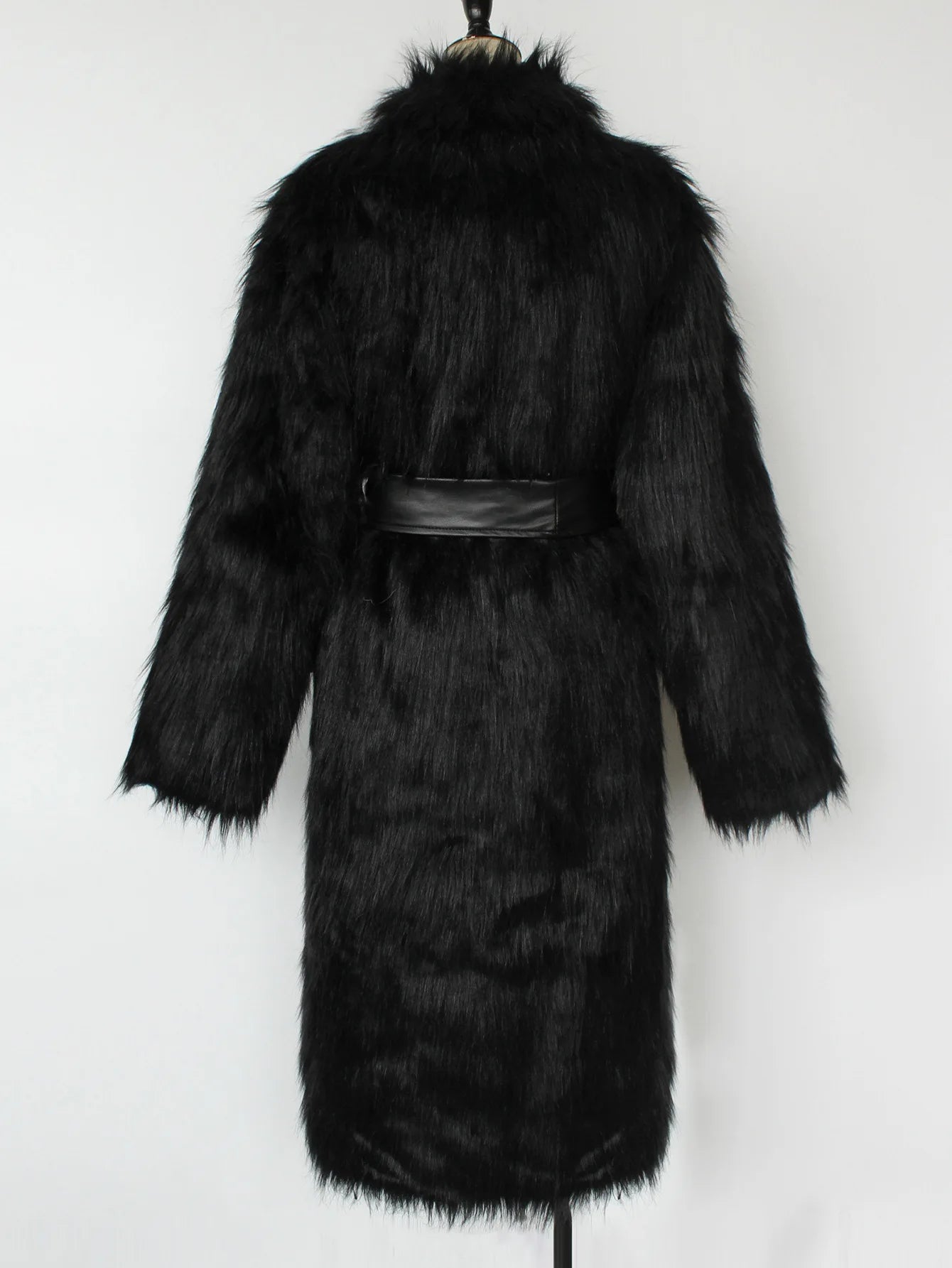 Winter Long Faux Fur Coat Women Fluffy Elegant Long Sleeve Plush Jacket with Black Belt - American Thistle Winter Long Faux Fur Coat Women Fluffy Elegant Long Sleeve Plush Jacket with Black Belt