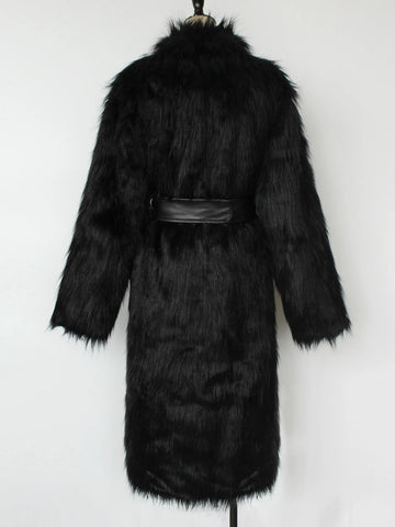 Winter Long Faux Fur Coat Women Fluffy Elegant Long Sleeve Plush Jacket with Black Belt - American Thistle Winter Long Faux Fur Coat Women Fluffy Elegant Long Sleeve Plush Jacket with Black Belt