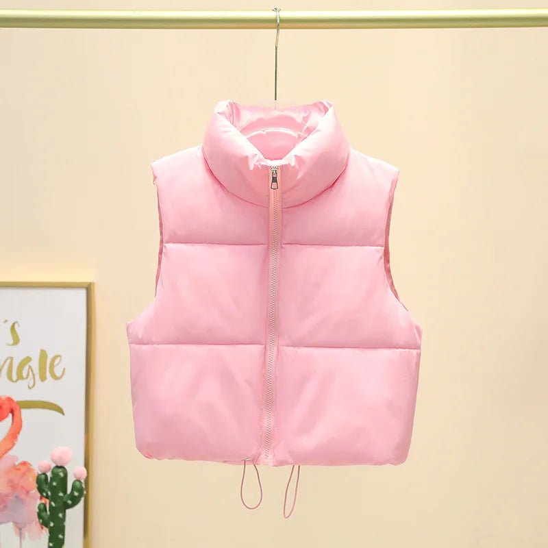 Winter Short Down Sleeveless Puffer Vest Women Warm Stand Collar Zipper Jacket Casual - American Thistle Winter Short Down Sleeveless Puffer Vest Women Warm Stand Collar Zipper Jacket Casual