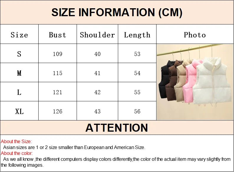 Winter Short Down Sleeveless Puffer Vest Women Warm Stand Collar Zipper Jacket Casual - American Thistle Winter Short Down Sleeveless Puffer Vest Women Warm Stand Collar Zipper Jacket Casual