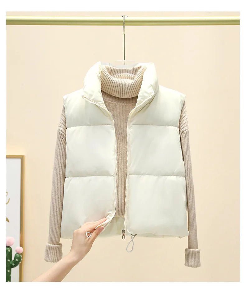 Winter Short Down Sleeveless Puffer Vest Women Warm Stand Collar Zipper Jacket Casual - American Thistle Winter Short Down Sleeveless Puffer Vest Women Warm Stand Collar Zipper Jacket Casual