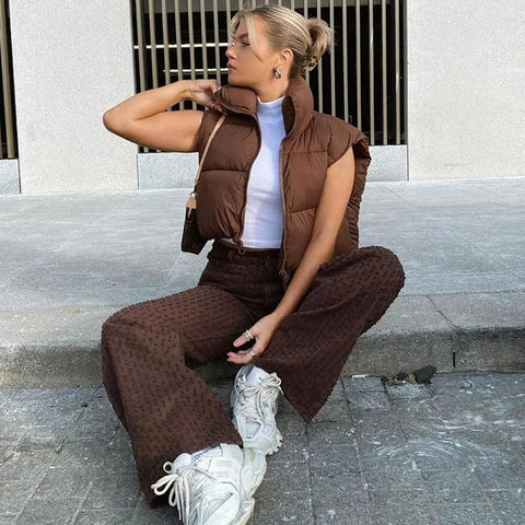 Winter Short Down Sleeveless Puffer Vest Women Warm Stand Collar Zipper Jacket Casual - American Thistle Winter Short Down Sleeveless Puffer Vest Women Warm Stand Collar Zipper Jacket Casual