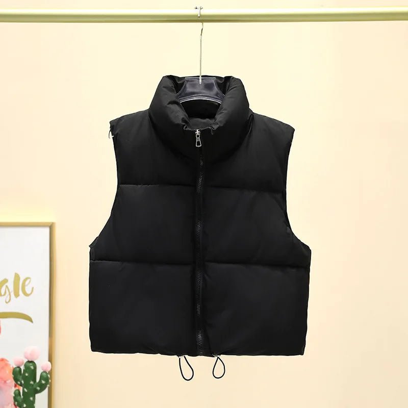 Winter Short Down Sleeveless Puffer Vest Women Warm Stand Collar Zipper Jacket Casual - American Thistle Winter Short Down Sleeveless Puffer Vest Women Warm Stand Collar Zipper Jacket Casual