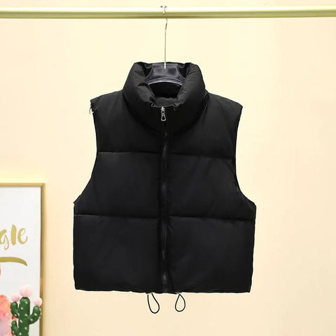 Winter Short Down Sleeveless Puffer Vest Women Warm Stand Collar Zipper Jacket Casual - American Thistle Winter Short Down Sleeveless Puffer Vest Women Warm Stand Collar Zipper Jacket Casual