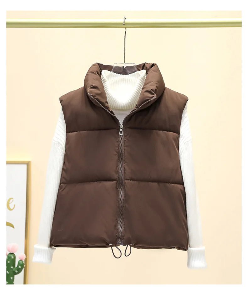 Winter Short Down Sleeveless Puffer Vest Women Warm Stand Collar Zipper Jacket Casual - American Thistle Winter Short Down Sleeveless Puffer Vest Women Warm Stand Collar Zipper Jacket Casual