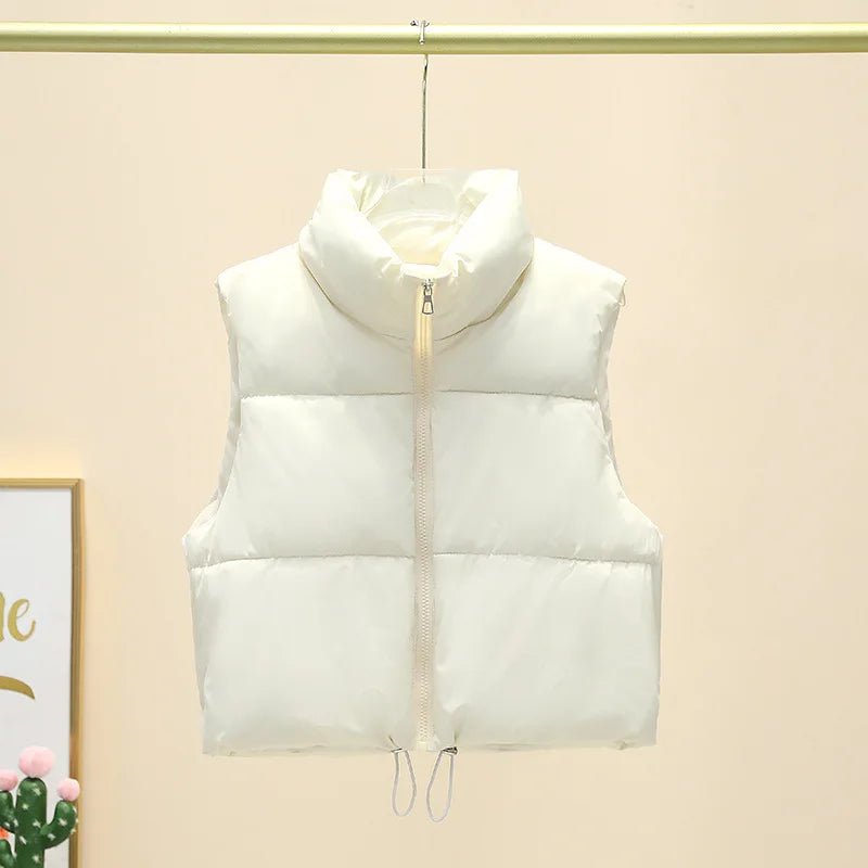 Winter Short Down Sleeveless Puffer Vest Women Warm Stand Collar Zipper Jacket Casual - American Thistle Winter Short Down Sleeveless Puffer Vest Women Warm Stand Collar Zipper Jacket Casual