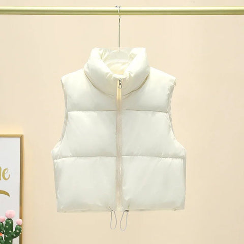 Winter Short Down Sleeveless Puffer Vest Women Warm Stand Collar Zipper Jacket Casual - American Thistle Winter Short Down Sleeveless Puffer Vest Women Warm Stand Collar Zipper Jacket Casual