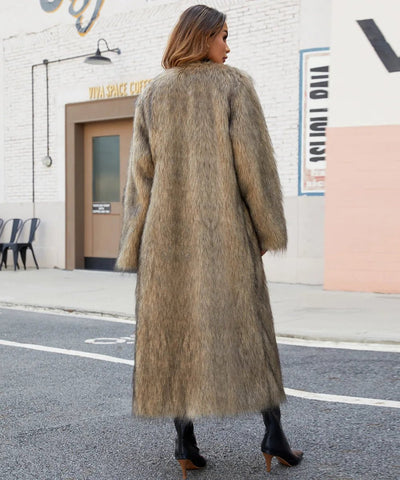 Winter Solid Faux Fur Long Coat For Women Fluffy Long Sleeve Plush Jacket - American Thistle Winter Solid Faux Fur Long Coat For Women Fluffy Long Sleeve Plush Jacket