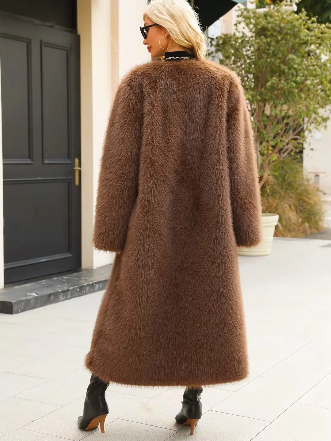 Winter Solid Faux Fur Long Coat For Women Fluffy Long Sleeve Plush Jacket - American Thistle Winter Solid Faux Fur Long Coat For Women Fluffy Long Sleeve Plush Jacket