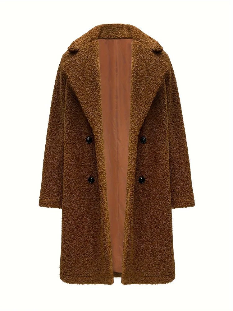 Winter Women Long Jacket Female Plush Long Sleeve Solid Elegant Brown Thick Warm Co - American Thistle Winter Women Long Jacket Female Plush Long Sleeve Solid Elegant Brown Thick Warm Co