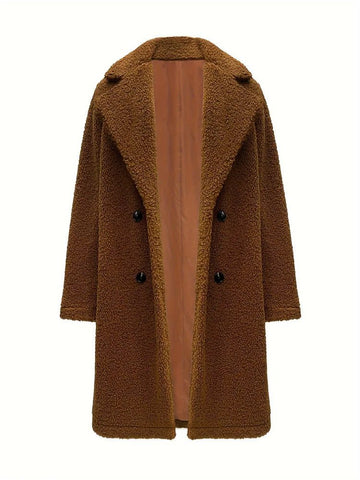 Winter Women Long Jacket Female Plush Long Sleeve Solid Elegant Brown Thick Warm Co - American Thistle Winter Women Long Jacket Female Plush Long Sleeve Solid Elegant Brown Thick Warm Co