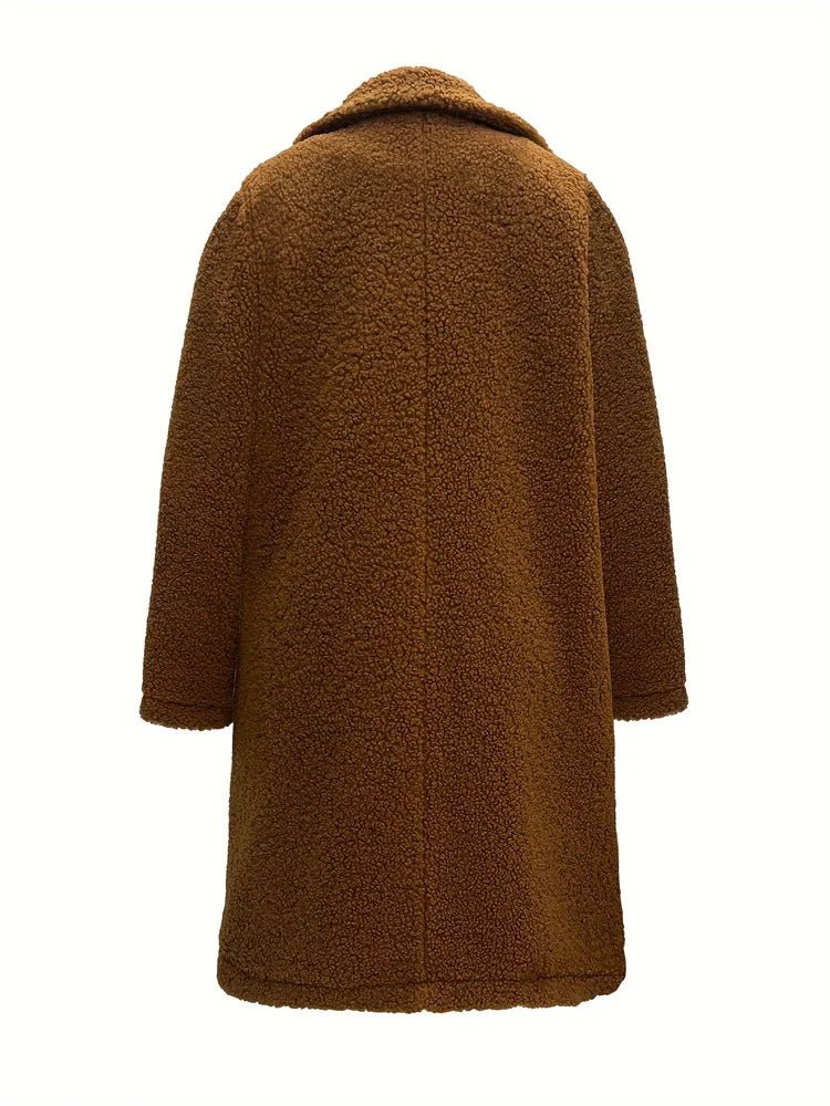 Winter Women Long Jacket Female Plush Long Sleeve Solid Elegant Brown Thick Warm Co - American Thistle Winter Women Long Jacket Female Plush Long Sleeve Solid Elegant Brown Thick Warm Co