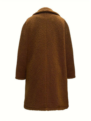 Winter Women Long Jacket Female Plush Long Sleeve Solid Elegant Brown Thick Warm Co - American Thistle Winter Women Long Jacket Female Plush Long Sleeve Solid Elegant Brown Thick Warm Co