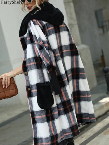 Winter Women Plaid Jacket Thick Warm Long Sleeve Hooded Long Coat - American Thistle Winter Women Plaid Jacket Thick Warm Long Sleeve Hooded Long Coat