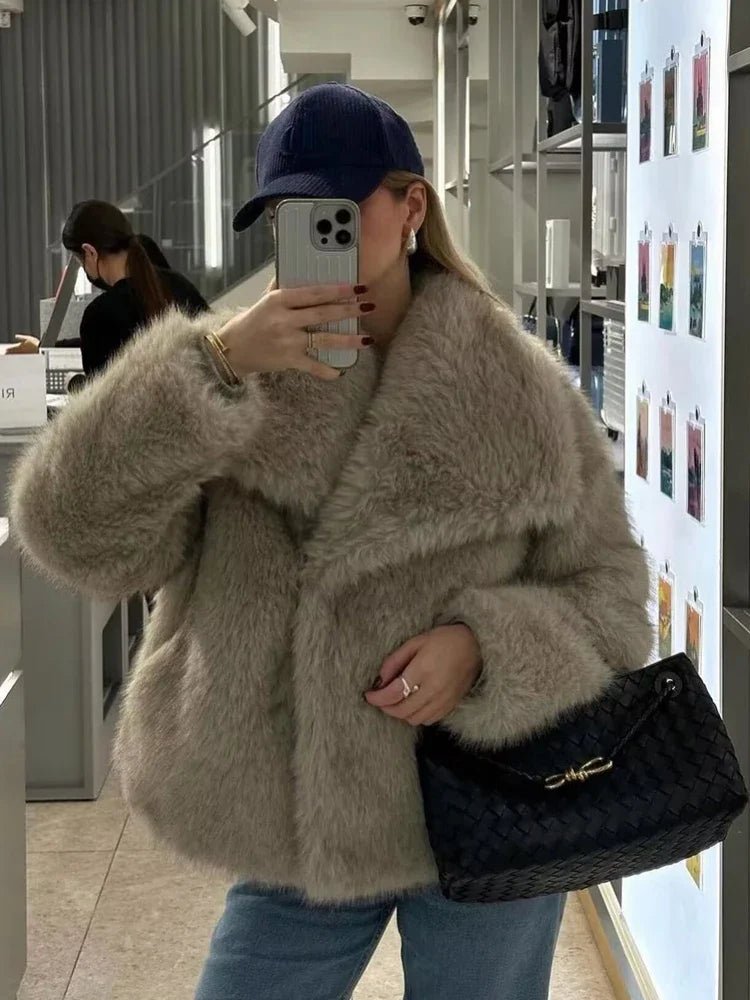 Woman's Autumn Winter Faux Fur Coat Plush Fluffy Women's Jacket New in Outerwears White Red Gray Black Wool Blends Coats - American Thistle Woman's Autumn Winter Faux Fur Coat Plush Fluffy Women's Jacket New in Outerwears White Red Gray Black Wool Blends Coats