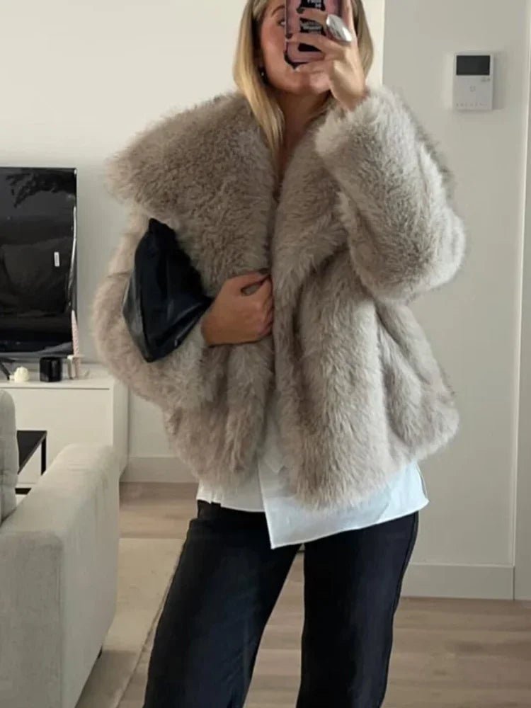 Woman's Autumn Winter Faux Fur Coat Plush Fluffy Women's Jacket New in Outerwears White Red Gray Black Wool Blends Coats - American Thistle Woman's Autumn Winter Faux Fur Coat Plush Fluffy Women's Jacket New in Outerwears White Red Gray Black Wool Blends Coats