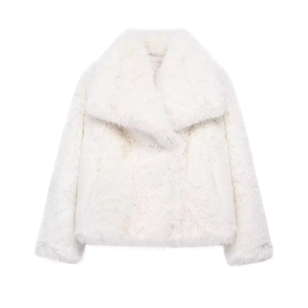 Woman's Autumn Winter Faux Fur Coat Plush Fluffy Women's Jacket New in Outerwears White Red Gray Black Wool Blends Coats - American Thistle Woman's Autumn Winter Faux Fur Coat Plush Fluffy Women's Jacket New in Outerwears White Red Gray Black Wool Blends Coats