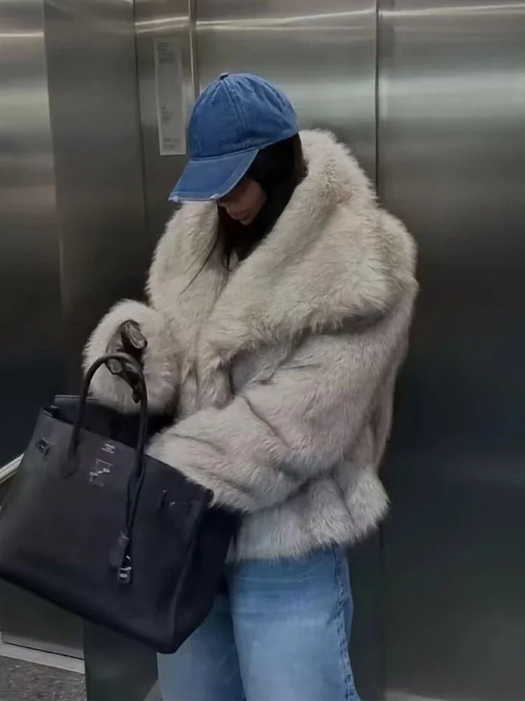 Woman's Autumn Winter Faux Fur Coat Plush Fluffy Women's Jacket New in Outerwears White Red Gray Black Wool Blends Coats - American Thistle Woman's Autumn Winter Faux Fur Coat Plush Fluffy Women's Jacket New in Outerwears White Red Gray Black Wool Blends Coats