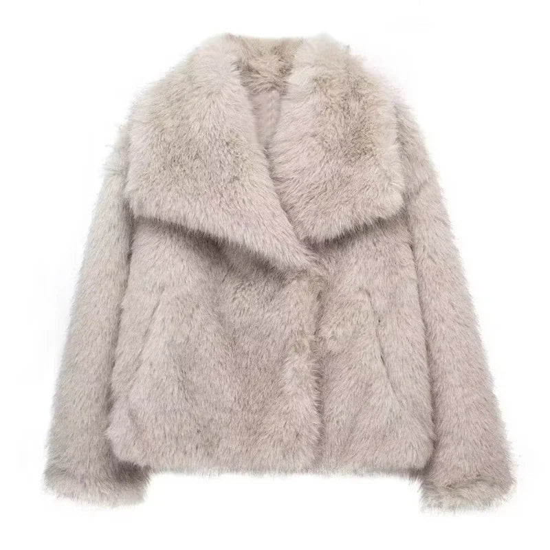 Woman's Autumn Winter Faux Fur Coat Plush Fluffy Women's Jacket New in Outerwears White Red Gray Black Wool Blends Coats - American Thistle Woman's Autumn Winter Faux Fur Coat Plush Fluffy Women's Jacket New in Outerwears White Red Gray Black Wool Blends Coats