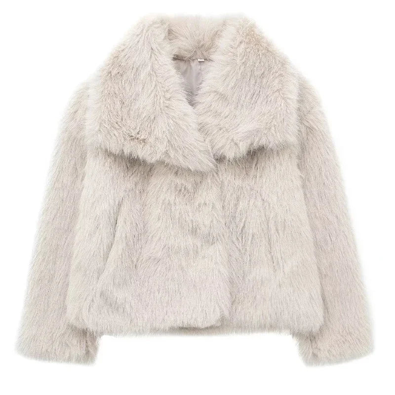 Woman's Autumn Winter Faux Fur Coat Plush Fluffy Women's Jacket New in Outerwears White Red Gray Black Wool Blends Coats - American Thistle Woman's Autumn Winter Faux Fur Coat Plush Fluffy Women's Jacket New in Outerwears White Red Gray Black Wool Blends Coats