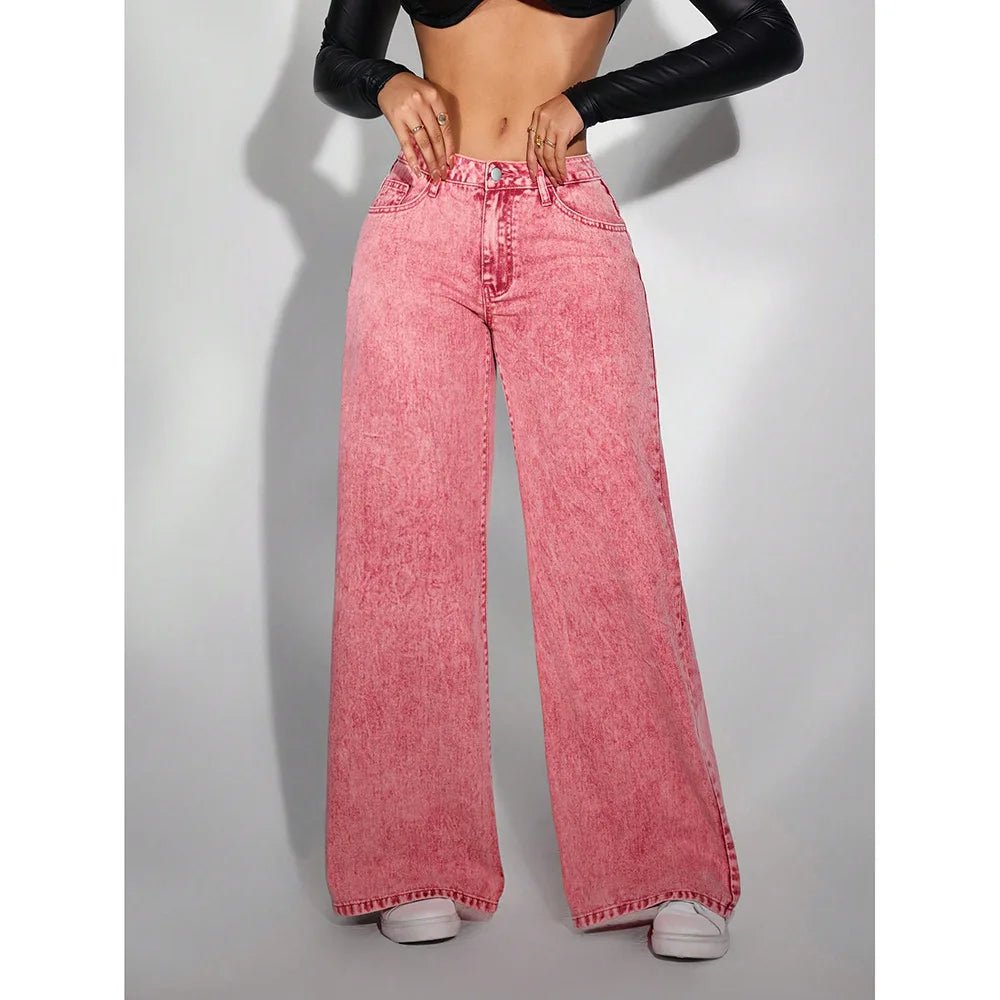 Woman's Denim Jeans Wide Leg Pants Vintage Straight Trousers Distressed Washed Pockets High Waist Streetwear - American Thistle Woman's Denim Jeans Wide Leg Pants Vintage Straight Trousers Distressed Washed Pockets High Waist Streetwear