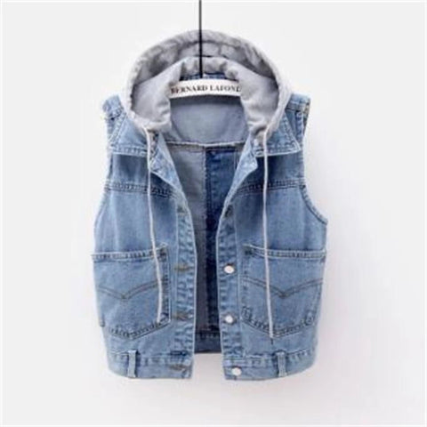 Woman's Denim Vest Women Spring Autumn Coat Sleeveless Wild Tops Hooded Jacket Women Denim Jeans Waistcoat Outerwear - American ThistleWoman's Denim Vest Women Spring Autumn Coat Sleeveless Wild Tops Hooded Jacket Women Denim Jeans Waistcoat Outerwear