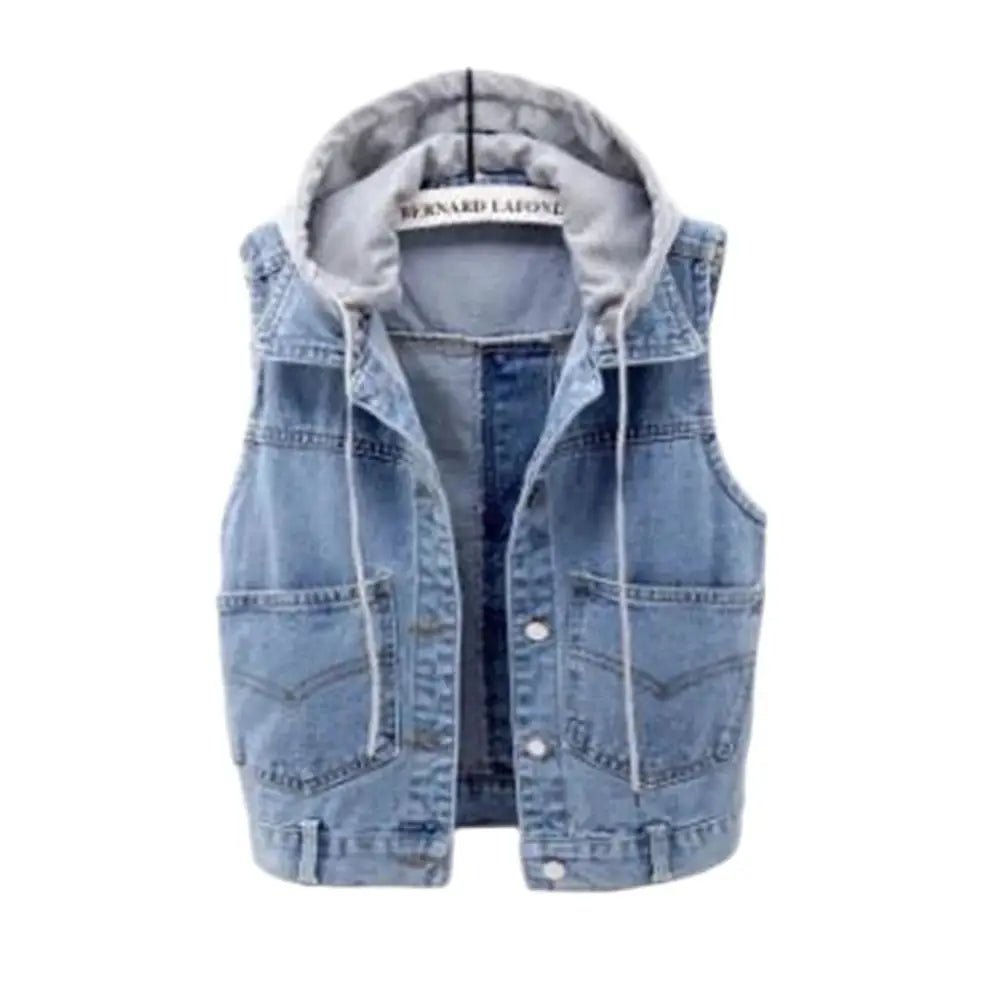 Woman's Denim Vest Women Spring Autumn Coat Sleeveless Wild Tops Hooded Jacket Women Denim Jeans Waistcoat Outerwear - American ThistleWoman's Denim Vest Women Spring Autumn Coat Sleeveless Wild Tops Hooded Jacket Women Denim Jeans Waistcoat Outerwear