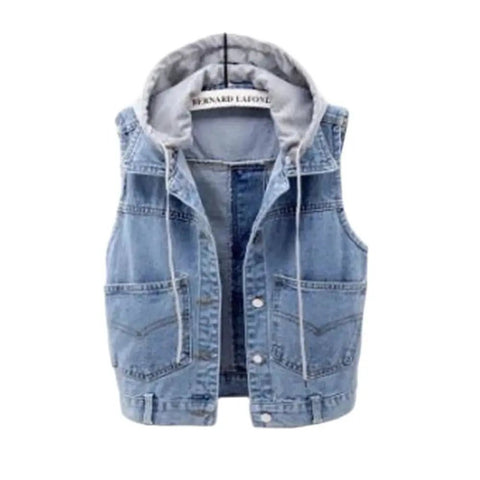 Woman's Denim Vest Women Spring Autumn Coat Sleeveless Wild Tops Hooded Jacket Women Denim Jeans Waistcoat Outerwear - American ThistleWoman's Denim Vest Women Spring Autumn Coat Sleeveless Wild Tops Hooded Jacket Women Denim Jeans Waistcoat Outerwear
