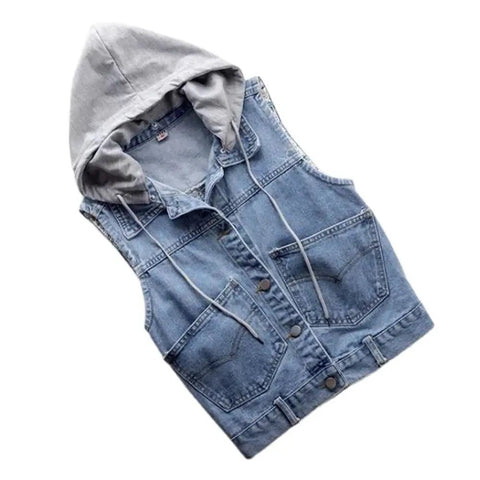 Woman's Denim Vest Women Spring Autumn Coat Sleeveless Wild Tops Hooded Jacket Women Denim Jeans Waistcoat Outerwear - American ThistleWoman's Denim Vest Women Spring Autumn Coat Sleeveless Wild Tops Hooded Jacket Women Denim Jeans Waistcoat Outerwear