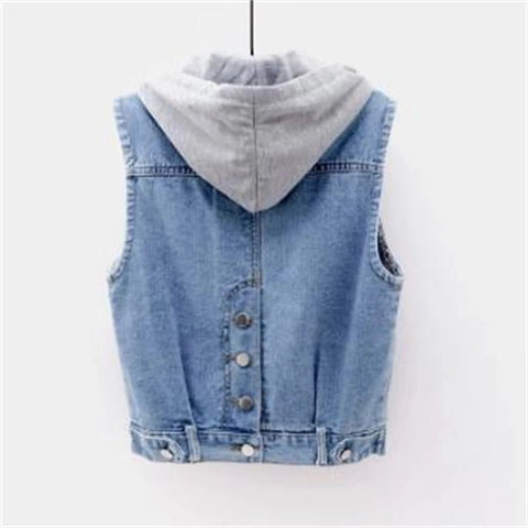 Woman's Denim Vest Women Spring Autumn Coat Sleeveless Wild Tops Hooded Jacket Women Denim Jeans Waistcoat Outerwear - American ThistleWoman's Denim Vest Women Spring Autumn Coat Sleeveless Wild Tops Hooded Jacket Women Denim Jeans Waistcoat Outerwear