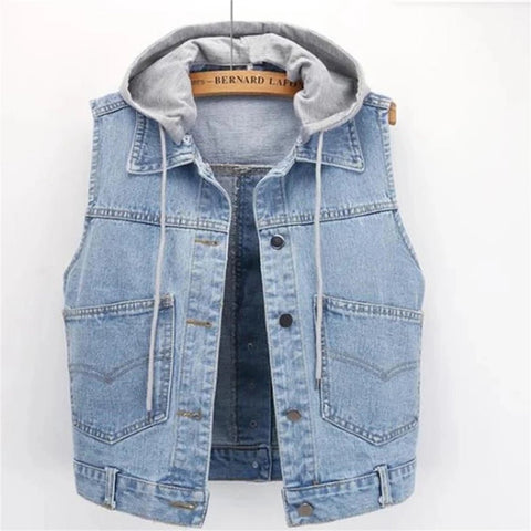 Woman's Denim Vest Women Spring Autumn Coat Sleeveless Wild Tops Hooded Jacket Women Denim Jeans Waistcoat Outerwear - American ThistleWoman's Denim Vest Women Spring Autumn Coat Sleeveless Wild Tops Hooded Jacket Women Denim Jeans Waistcoat Outerwear