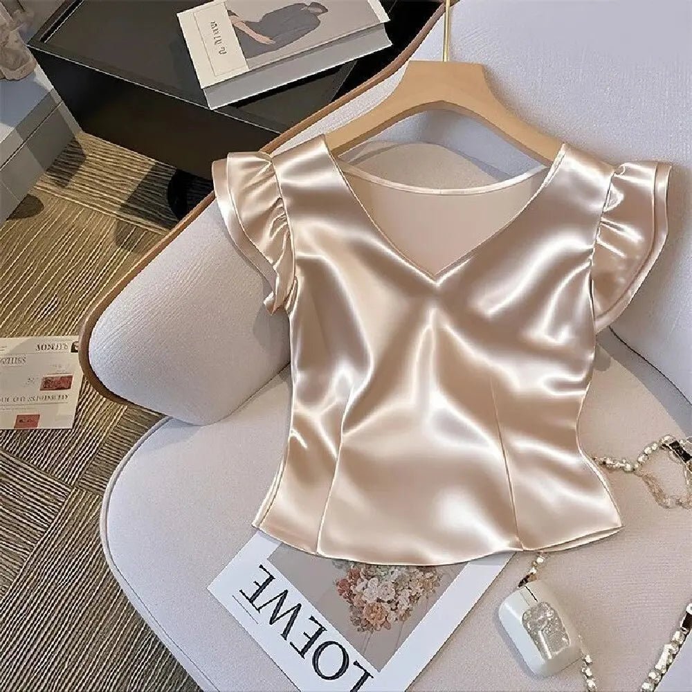 Woman's French Style Elegant Satin Blouse Sleeve - American Thistle Woman's French Style Elegant Satin Blouse Sleeve