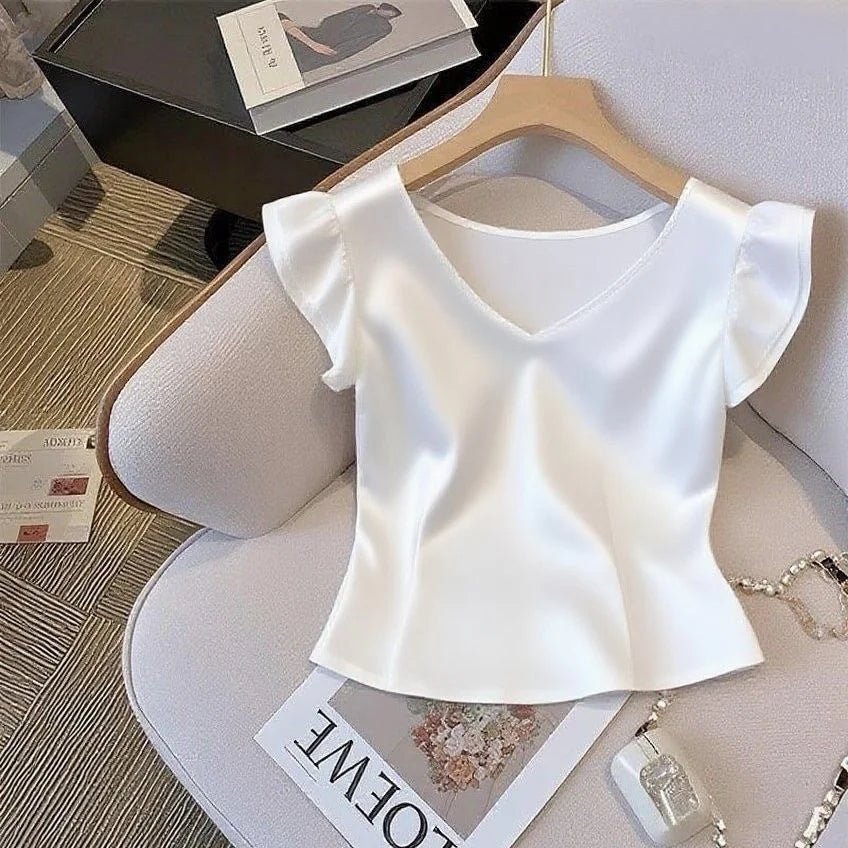 Woman's French Style Elegant Satin Blouse Sleeve - American Thistle Woman's French Style Elegant Satin Blouse Sleeve