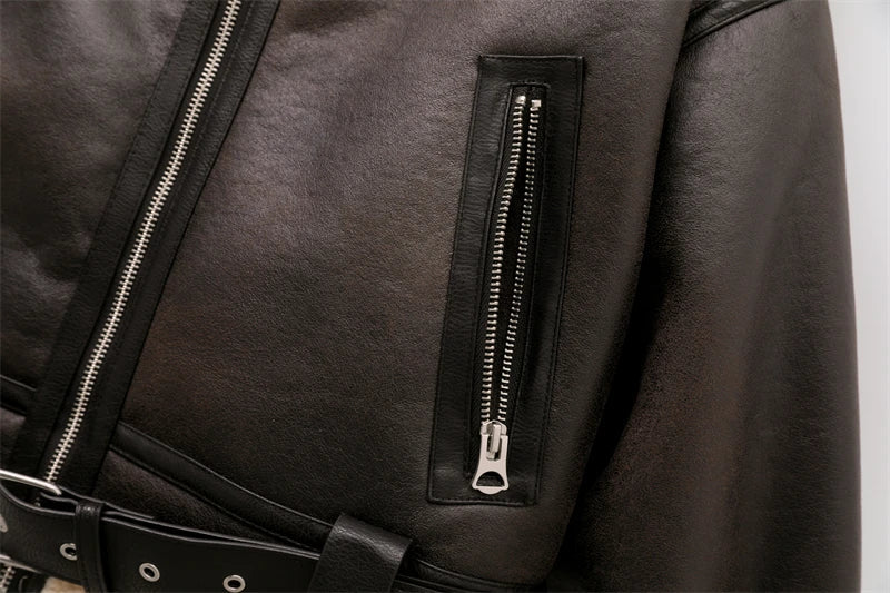 Woman's Thick Warm Faux Shearling Jacket Coat Vintage - American Thistle Woman's Thick Warm Faux Shearling Jacket Coat Vintage