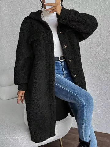 Women Autumn Single Breasted Jacket Black Long Sleeve Thick Plush Warm Coat Loose Winter Lady Soft - American Thistle Women Autumn Single Breasted Jacket Black Long Sleeve Thick Plush Warm Coat Loose Winter Lady Soft