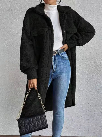 Women Autumn Single Breasted Jacket Black Long Sleeve Thick Plush Warm Coat Loose Winter Lady Soft - American Thistle Women Autumn Single Breasted Jacket Black Long Sleeve Thick Plush Warm Coat Loose Winter Lady Soft