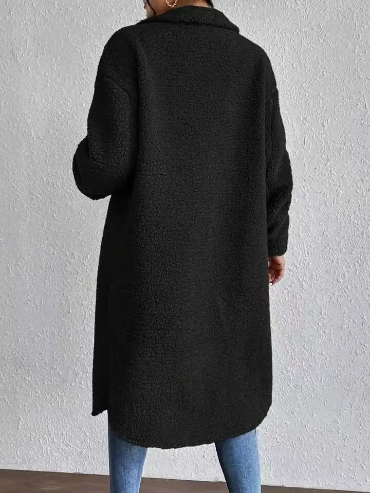 Women Autumn Single Breasted Jacket Black Long Sleeve Thick Plush Warm Coat Loose Winter Lady Soft - American Thistle Women Autumn Single Breasted Jacket Black Long Sleeve Thick Plush Warm Coat Loose Winter Lady Soft