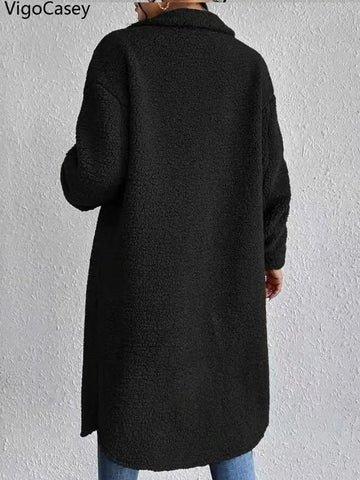 Women Autumn Single Breasted Jacket Black Long Sleeve Thick Plush Warm Coat Loose Winter Lady Soft - American Thistle Women Autumn Single Breasted Jacket Black Long Sleeve Thick Plush Warm Coat Loose Winter Lady Soft