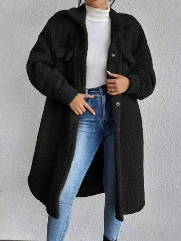Women Autumn Single Breasted Jacket Black Long Sleeve Thick Plush Warm Coat Loose Winter Lady Soft - American Thistle Women Autumn Single Breasted Jacket Black Long Sleeve Thick Plush Warm Coat Loose Winter Lady Soft