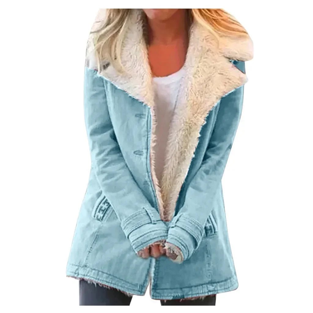 Women Autumn Winter Solid Color Plush Lapel Coat Jacket Fashion Casual Parka Jacket - American Thistle Women Autumn Winter Solid Color Plush Lapel Coat Jacket Fashion Casual Parka Jacket
