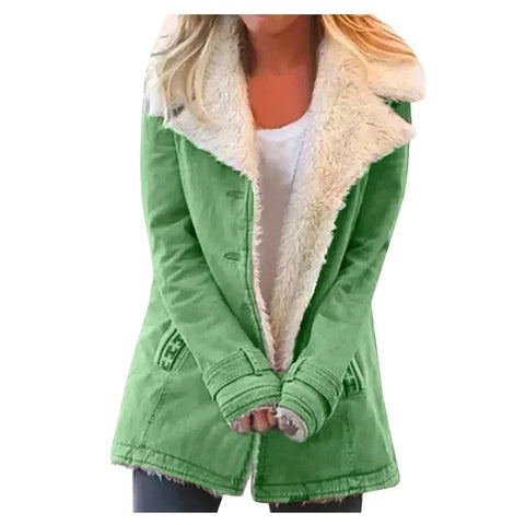 Women Autumn Winter Solid Color Plush Lapel Coat Jacket Fashion Casual Parka Jacket - American Thistle Women Autumn Winter Solid Color Plush Lapel Coat Jacket Fashion Casual Parka Jacket