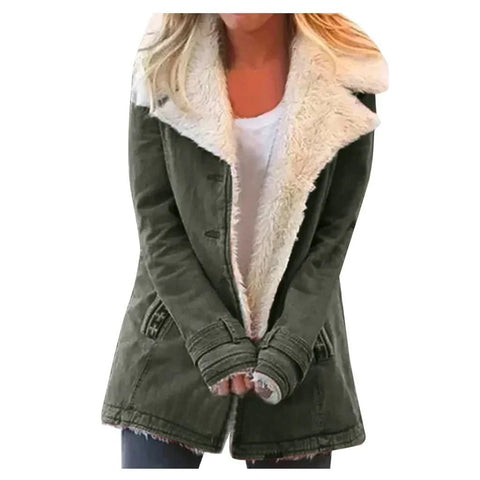 Women Autumn Winter Solid Color Plush Lapel Coat Jacket Fashion Casual Parka Jacket - American Thistle Women Autumn Winter Solid Color Plush Lapel Coat Jacket Fashion Casual Parka Jacket