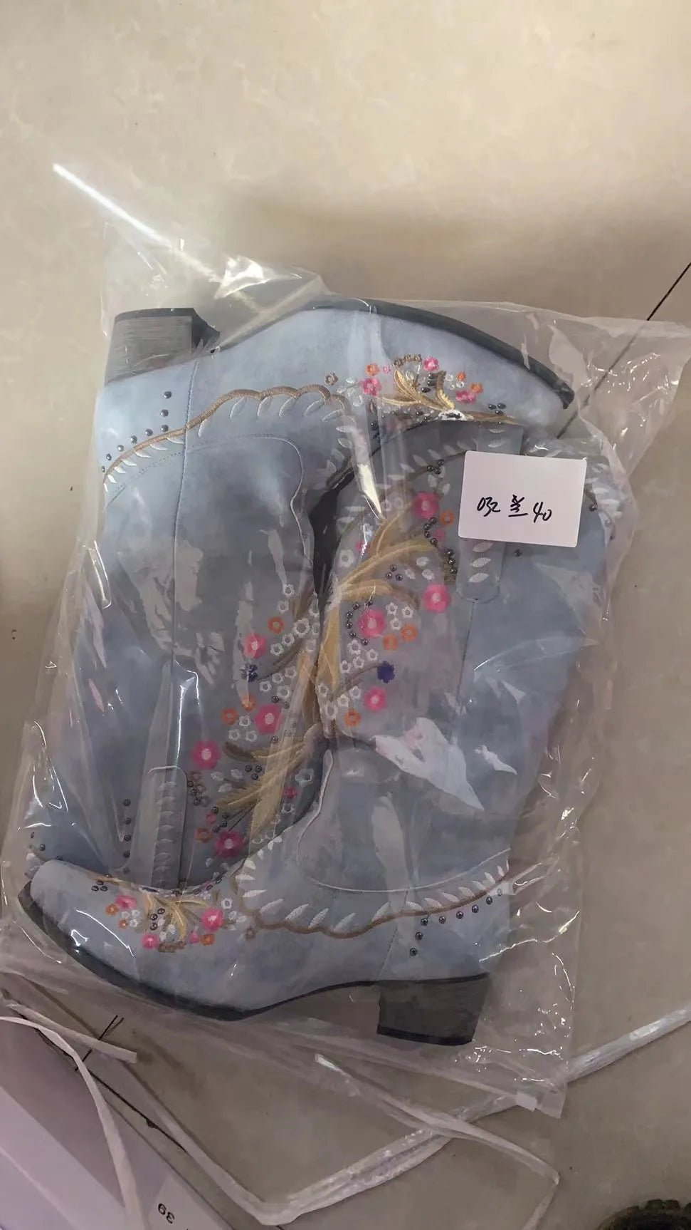 Women Boots Lightweight Knee - High Leather Stitching Square Heels Retro Punk Ethnic Shoes For Women Light Blue - American ThistleWomen Boots Lightweight Knee - High Leather Stitching Square Heels Retro Punk Ethnic Shoes For Women Light Blue