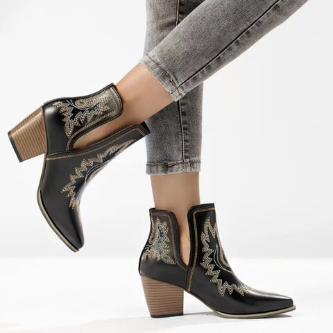 Women Boots Vintage Chunky Heels Western Cowboy Boots Leather High Heels Shoes Women Autumn Winter Embroidered Knight Boots - American ThistleWomen Boots Vintage Chunky Heels Western Cowboy Boots Leather High Heels Shoes Women Autumn Winter Embroidered Knight Boots