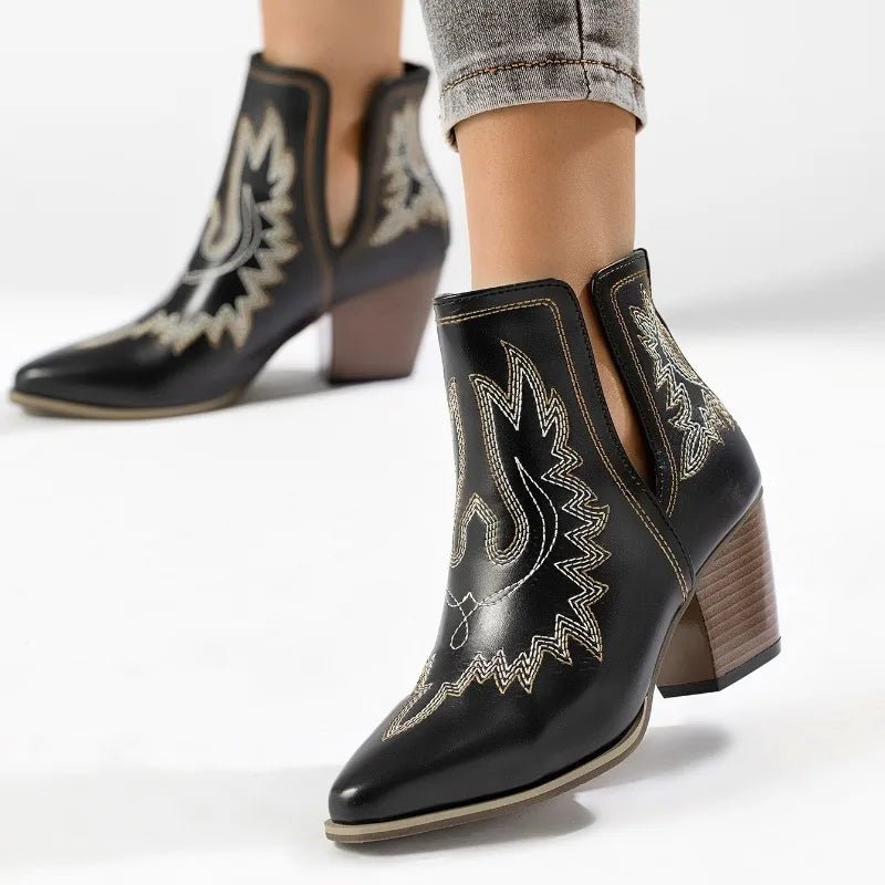 Women Boots Vintage Chunky Heels Western Cowboy Boots Leather High Heels Shoes Women Autumn Winter Embroidered Knight Boots - American ThistleWomen Boots Vintage Chunky Heels Western Cowboy Boots Leather High Heels Shoes Women Autumn Winter Embroidered Knight Boots