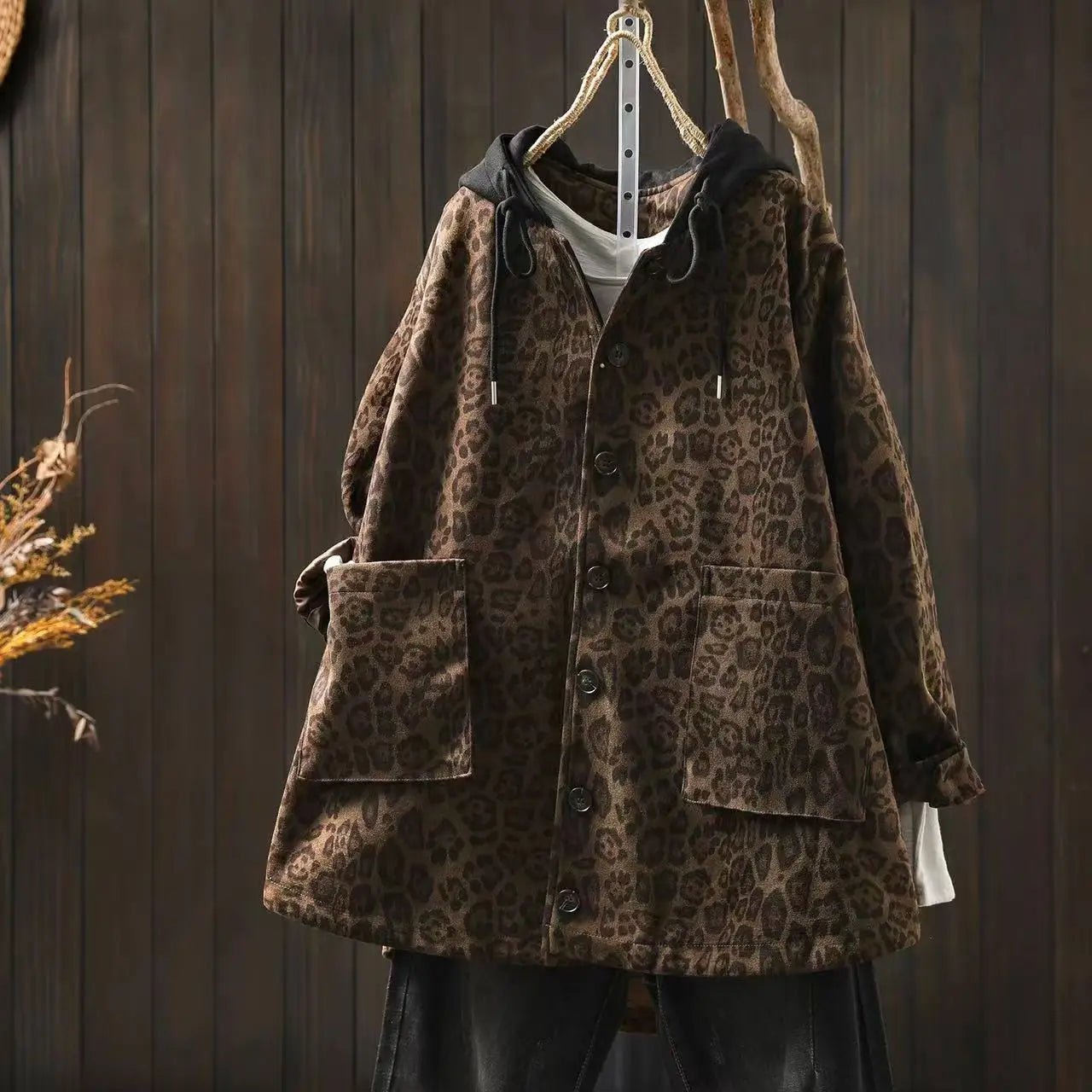 Women Casual Hooded Coats New Arrival Autumn Vintage Style Leopard Print Loose - American Thistle Women Casual Hooded Coats New Arrival Autumn Vintage Style Leopard Print Loose