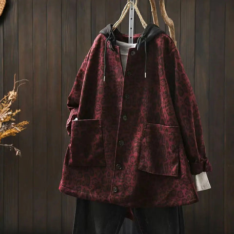 Women Casual Hooded Coats New Arrival Autumn Vintage Style Leopard Print Loose - American Thistle Women Casual Hooded Coats New Arrival Autumn Vintage Style Leopard Print Loose