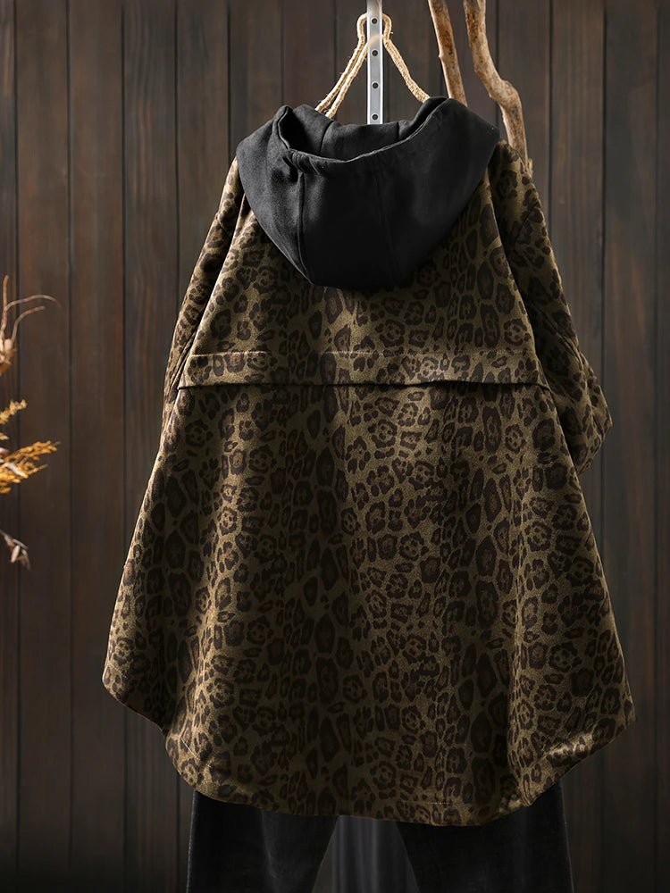Women Casual Hooded Coats New Arrival Autumn Vintage Style Leopard Print Loose - American Thistle Women Casual Hooded Coats New Arrival Autumn Vintage Style Leopard Print Loose
